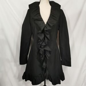 Vintage DKNY Black Ruffled Zip Front Jacket - Sz S